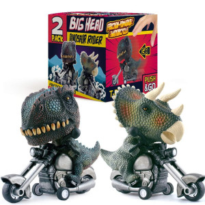 Dinobros Dinosaur Toy Cars 2 Pack Friction Powered Motorcycle Game Trex And Triceratops Monster Dino Toys For Boys Age 3 4 5 6