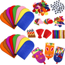 Gejoy 16 Pcs Sock Puppet Kit Kids Adult Hand Puppet Making Kit Hand Puppet Craft Toys Kit Diy Personal Puppets Pompoms Storytell