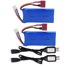 Blomiky 2 Pack 74V 1500Mah 40C Lipo 111Wh Rechargeable Battery T Plug And Usb Charger Cable Suitable For 300E 302E 9155 9156 A