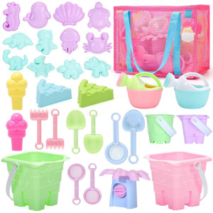 Beach Toys Kids Sand Toy Set33 Pcs Including Beach Bucket Water Wheel Watering Can Shovel Rake Sea Animal Molds And Storag