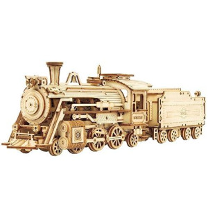 Locomotive Prime Steam Express Wooden 3D Puzzle - Model Building Kit For Adult Hobby And Stem Project For Teenagers At Home