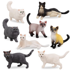 Toymany 8Pcs Small Black White Cat Figurines Realistic Educational Cat Figures Toy Set Kitten Easter Eggs Cake Topper Christma