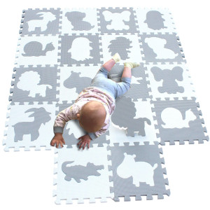 Mqiaoham 18 Pieces Puzzle Play Mats Soft Baby Play Mat Kids Interlocking Foam Floor Tiles Toddlers Carpet Playmats Animal G30