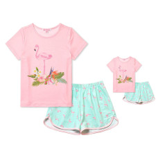 Qpancy Matching Girls Dolls Pajamas Flamingo Pj Sets Short Sleeve Sleepwear 4T 5T