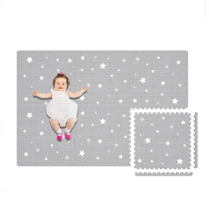 Extra Large Baby Play Mat 4Ft X 6Ft Nontoxic Foam Puzzle Floor Mat For Kids Toddlers Greywhite Star