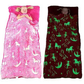 Glow-In-The-Dark Unicorn Sleeping Bag For Girls - Plush, Luminescent Pink Nap Mat, 66 X 30In