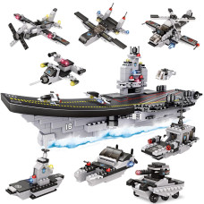 Aircraft Carrier Building Blocks Set Military Warship Battleship Building Blocks Sets With Storage Box Army Car Airplane Hel