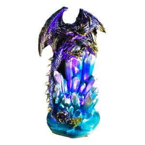 Ebros 625 Tall Purple And Gold Cosmic Galaxy Dragon On Blue Crystal Stalactite Rock Statue With Led Night Light Feature As Dun