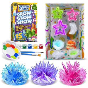 Crystal Growing Kit For Kids 10 Crystals Science Experiment Kit 2 Glow In The Dark Crystals With Diy Paint Display Stand G