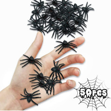 Caritty 50Pcs Halloween Realistic Plastic Spider Fake Spider Prank Prop Joke Toys For Halloween Decorations Plastic Spiders Ha