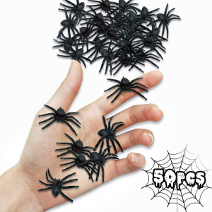 Caritty 50Pcs Halloween Realistic Plastic Spider Fake Spider Prank Prop Joke Toys For Halloween Decorations Plastic Spiders Ha