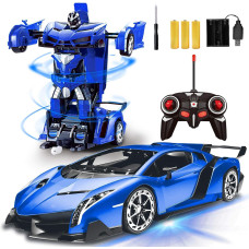 Amenon Remote Control Transform Car Robot Toy For Boys Kids Teens Toys With Lights Rc Car 24Ghz 118 Rechargeable 360Rotatin