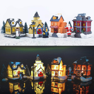 Zornrc Christmas Village Setschristmas Decorations Led Lighted Christmas Village Houses With Figurines Christmas Village Colle