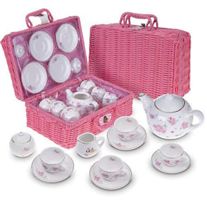 Porcelain Tea Set For Girls Pink Ceramic Tea Cups With Pink Box Tea Glass Toy For Kids Tea Party Ideal Gift For Toddlers A