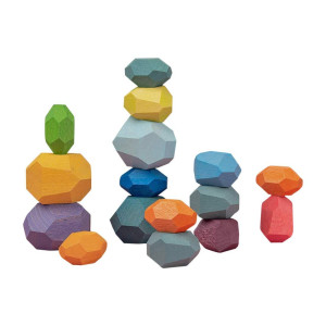 Atzi Hats 16 Balancing Wooden Blocks Stocking Stuffers For Toddlers Montessori Multicolored Stacking Stones Building Sensory Fun