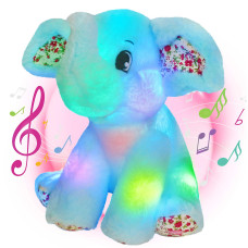 Bstaofy 12 Musical Light Up Elephant Plush Toy Floppy Led Stuffed Animals Lullabies Nightlight Bedtime For Kids Birthday Valenti