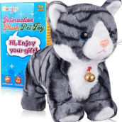 Pattern Gray Robot Cat Plush Cat Stuffed Animal Interactive Cat, Meow Kitten Touch Control, Electronic Cat Pet, Robotic Cat Cat Kitty Toy, Animated Toy Cats For Girls Baby Kids L:12"