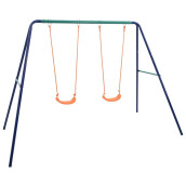 Vidaxl Outdoor Swing Set With 2 Plastic Seats, Children'S Durable Steel Playground Equipment For Aged 3-10 Years - Weather-Resistant, Easy Assembly, Blue, Green And Orange