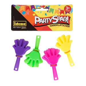 Idena 40428 Party Fun Hand Clapper Set Of 4 In The Trendy Colours Green Purple Pink And Yellow Size Approx 7 X 35 Cm