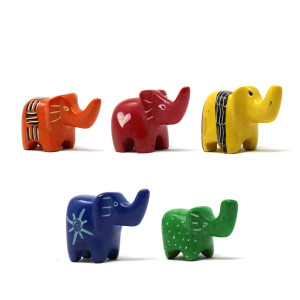 Global Crafts Soapstone Tiny Elephant Figurines Handmade In Kenya Assorted Pack Of 5 Colors Ksasmele5Pk