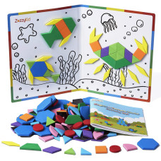 Zazzykid Kids Magnetic Pattern Blocks Set 216 Pcs Geometric Shape Puzzles Tangram Stem