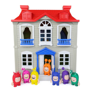 Oddbods Red White And Grey House Playset For Kids Features Indoor And Outdoor Spaces With Furniture And 7 Detailed Figurines