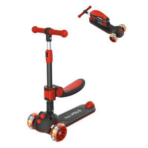 Ridevolo K02 Foldable Kick Scooter For 26 Years Old Kids 2In1 With Removable Seat 3 Adjustable Heights Flashing Wheels And