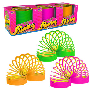 Just Play Slinky The Original Walking Spring Toy Plastic Slinky 3Pack Multicolor Neon Spring Toys Kids Toys For Ages 5 Up