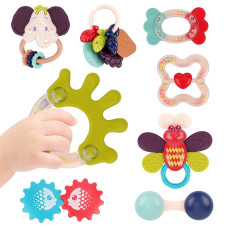 Nueplay 8Pcs Baby Rattles Set Toddlers Chewing Teething Toys Grab Shaker Hand Bells And Spin Rattle Musical Toy Playset Early E