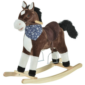 Qaba Kids Plush Rideon Rocking Horse Toy Cowboy Rocker With Fun Realistic Sounds For Child 36 Years Old Brown