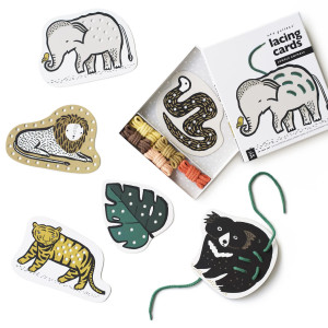 Wee Gallery Jungle Animal Lacing Cards For Toddlers Sewing Board Activity For Children Kids Travel Activity To Improve Motor S