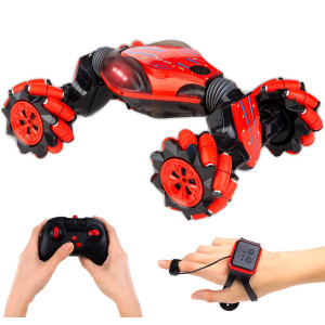 Canopus Rc Stunt Car Red Amazing Toy With Gesture Remote Control Double Sided Rotating Stunt Twisting Climbing Vehicle 360 F