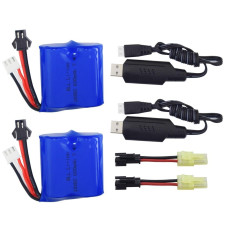 2Pcs 74V 600Mah Lithium Battery 2Pcs Usb Charging Cable For Syma Q2 Q3 Skytech H100 H102 H106 H120 Rc Boat Sailing Model High