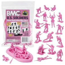 Bmc Marx Plastic Army Men Us Soldiers - Pink 31Pc Ww2 Figures - Made In Usa