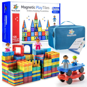 Magnetic Tiles 125 Pcs 4 Figures Magnetic Tiles For Kids Toy For 3 4 5 6 7 8 Year Old Boys Girls Magnetic Tiles Building S