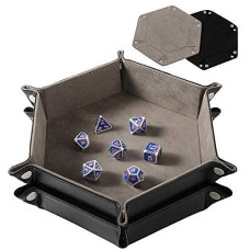 Grajar 2 Pcs Portable Folding Dice Rolling Tray Set For Rpg Dnd Table Games Pu Leather And Velvet Holder Storage Box Black A