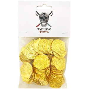 Seven Seas Pirates Toy Metal Shiny Gold Action Treasure Coins Plays And Parties 100 Tokens