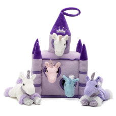 Unipak 12 Plush Castle 5 Stuffed Animals In A Castle Carrying Case Unicorns Purple Lavender Castle