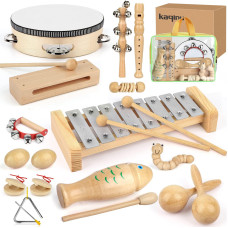 Kaqinu Kids Musical Instruments 23 Packs Toddlers 100 Natural Wooden Music Percussion Toy Sets For Childrens Preschool Educati