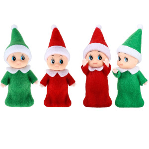 Aoriher 4 Pieces Tiny Elf Doll Christmas Baby Boy And Girl Elf Twins Dolls Christmas Miniature Accessories 2 Colors For Xmas Dec