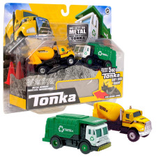 Tonka Metal Movers Combo Pack Garbage Truck Cement Mixer Grey Compound