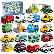 Joyin 18 Pcs Pull Back City Cars And Trucks Toy Vehicles Set Friction Powered Cars Toys For Toddlers Boys Girls Educational P