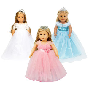 Girls Doll Clothes And Accessories Princess Costume Wedding Dress Party Gown Dress For 18 Inch Dolls 3Pcs