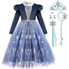 Itvti Girls Princess Elsa Dress Up Costume Snow Queen Halloween Christmas Cosplay Party Toddler Dress Blue 67 Yearslabel 140