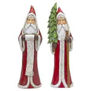 Contemporary Home Living Set Of 2 Red And White Santa Statues Christmas Decor 37.5"