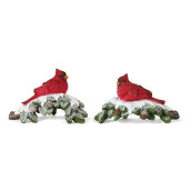 Contemporary Home Living Set Of 8 Red And Green Cardinal On Branch Christmas Tabletop Figurines, 6"