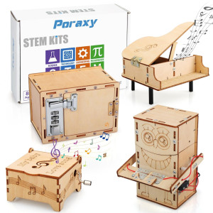 Poraxy 4 Set Stem Kits For Kids Ages 810 1012 Toys For Ages 813 Music Box Robot 3D Puzzle Educational Science Building Pro