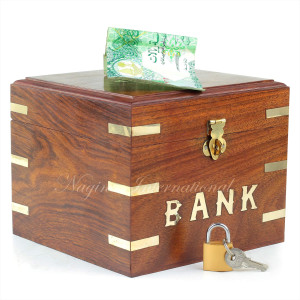 Wooden Money Bank Box Square Shaped With Mini Pad Lock Handcrafted Piggy Bank Children Adults Gifts Ideas Money Saving C