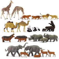 24Pcs Ho Scale Painted Wild Animals 187 Pvc Elephant Camel Giraffe Tiger Lion Panda Bear Deer Hippo Rhino Model Railway An8718