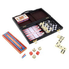 The Dreidel Company Board Games Chess Backgammon Cards Checkers Dominoes Cribbage 6In1 Travel Case 11 Inch